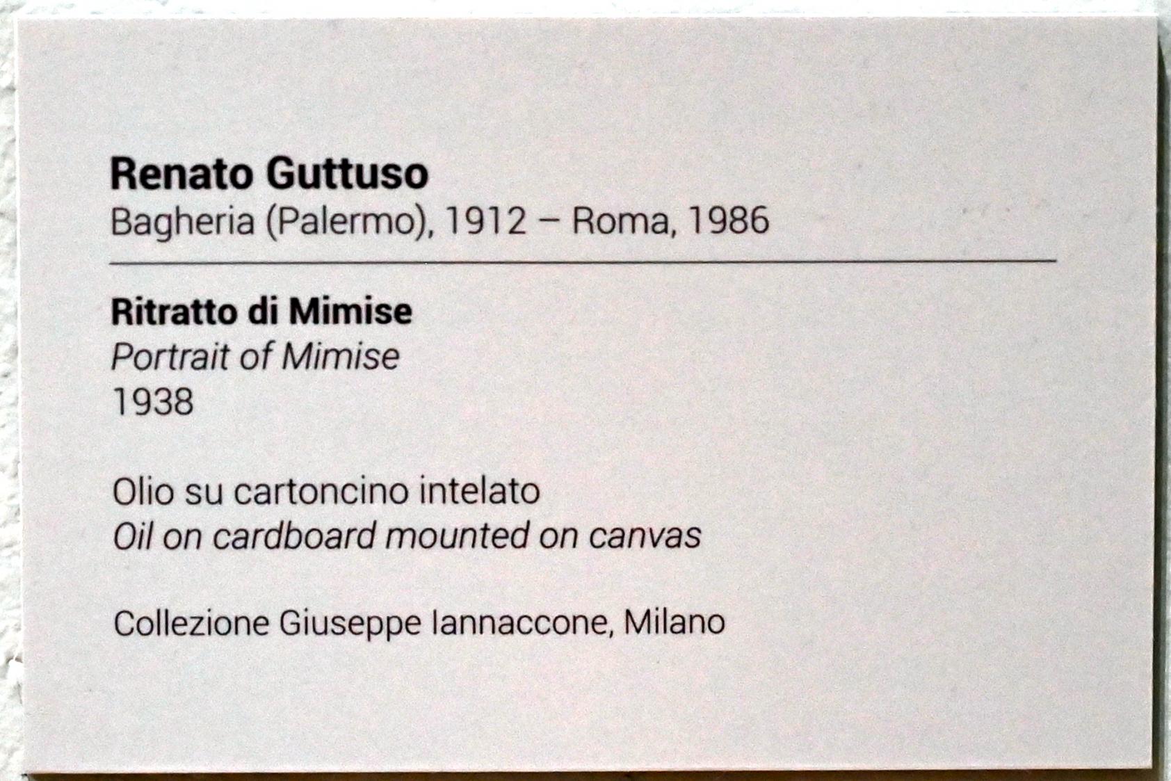 Renato Guttuso (1938–1976), Porträt Mimise, Turin, GAM Torino, Ausstellung "Eine Reise gegen den Strom" vom 05.05.-12.09.2021, Saal 4, 1938, Bild 2/2