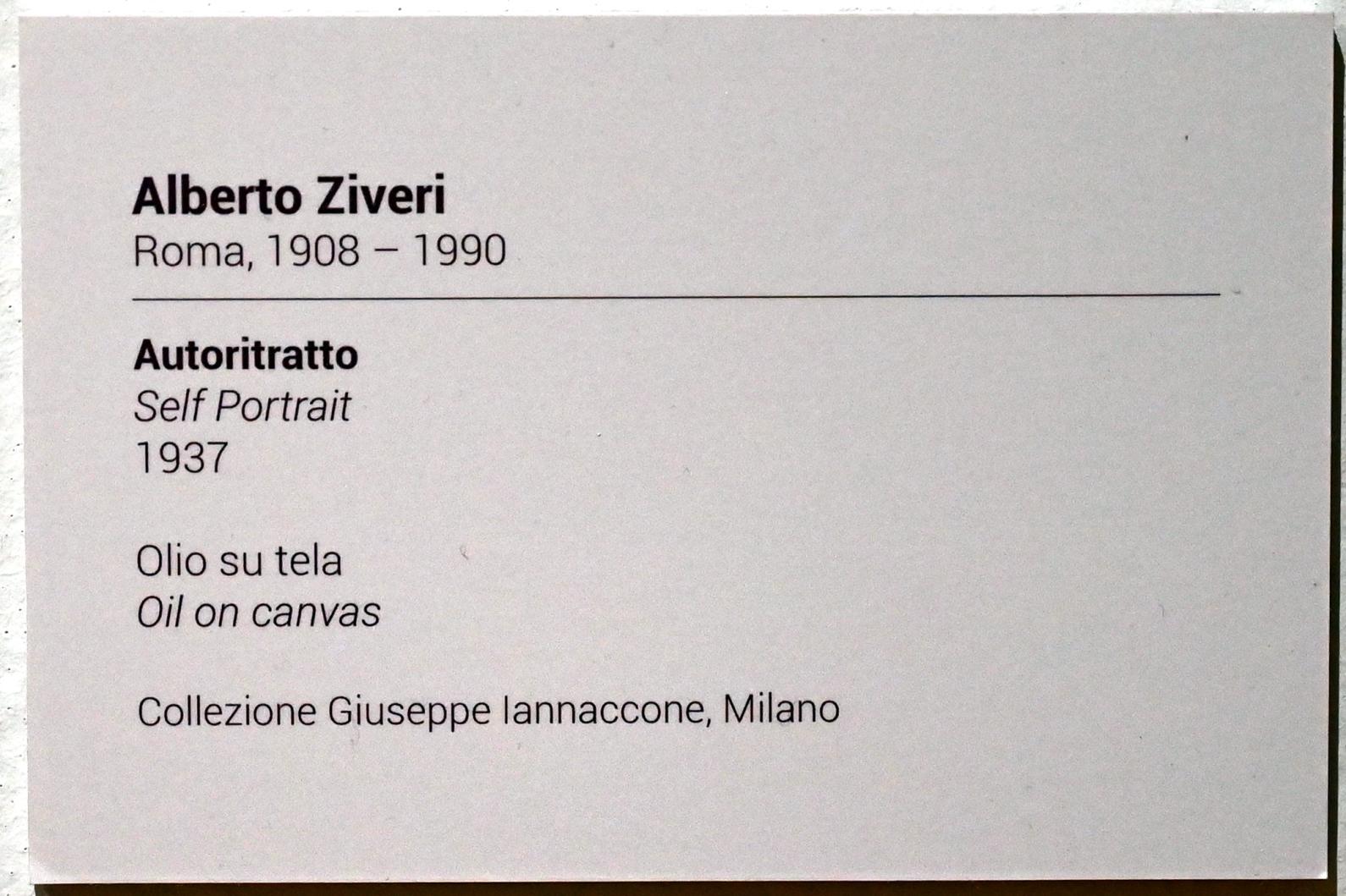 Alberto Ziveri (1934–1945), Selbstporträt, Turin, GAM Torino, Ausstellung "Eine Reise gegen den Strom" vom 05.05.-12.09.2021, Saal 4, 1937, Bild 2/2