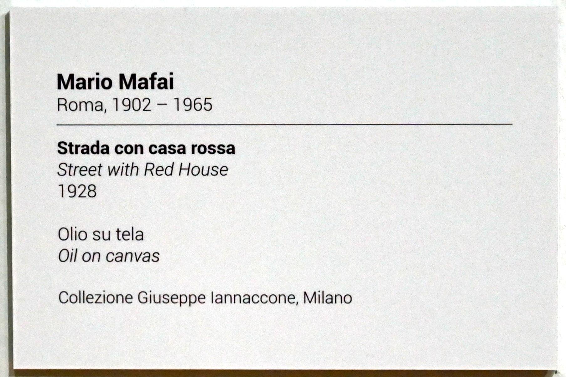 Mario Mafai (1928–1949), Straße mit rotem Haus, Turin, GAM Torino, Ausstellung "Eine Reise gegen den Strom" vom 05.05.-12.09.2021, Saal 8, 1928, Bild 2/2