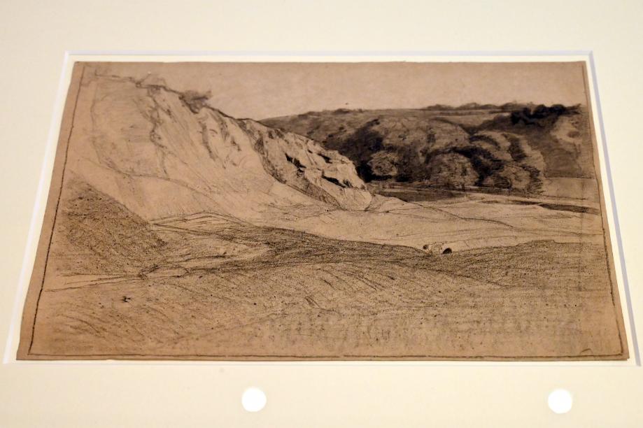Alfredo d’Andrade (1867–1871), Kohlevorzeichnung für "Die Kalksteinbrüche von Rivara", Turin, GAM Torino, Ausstellung "Natur und Wahrheit" vom 09.07.-17.10.2021, um 1869