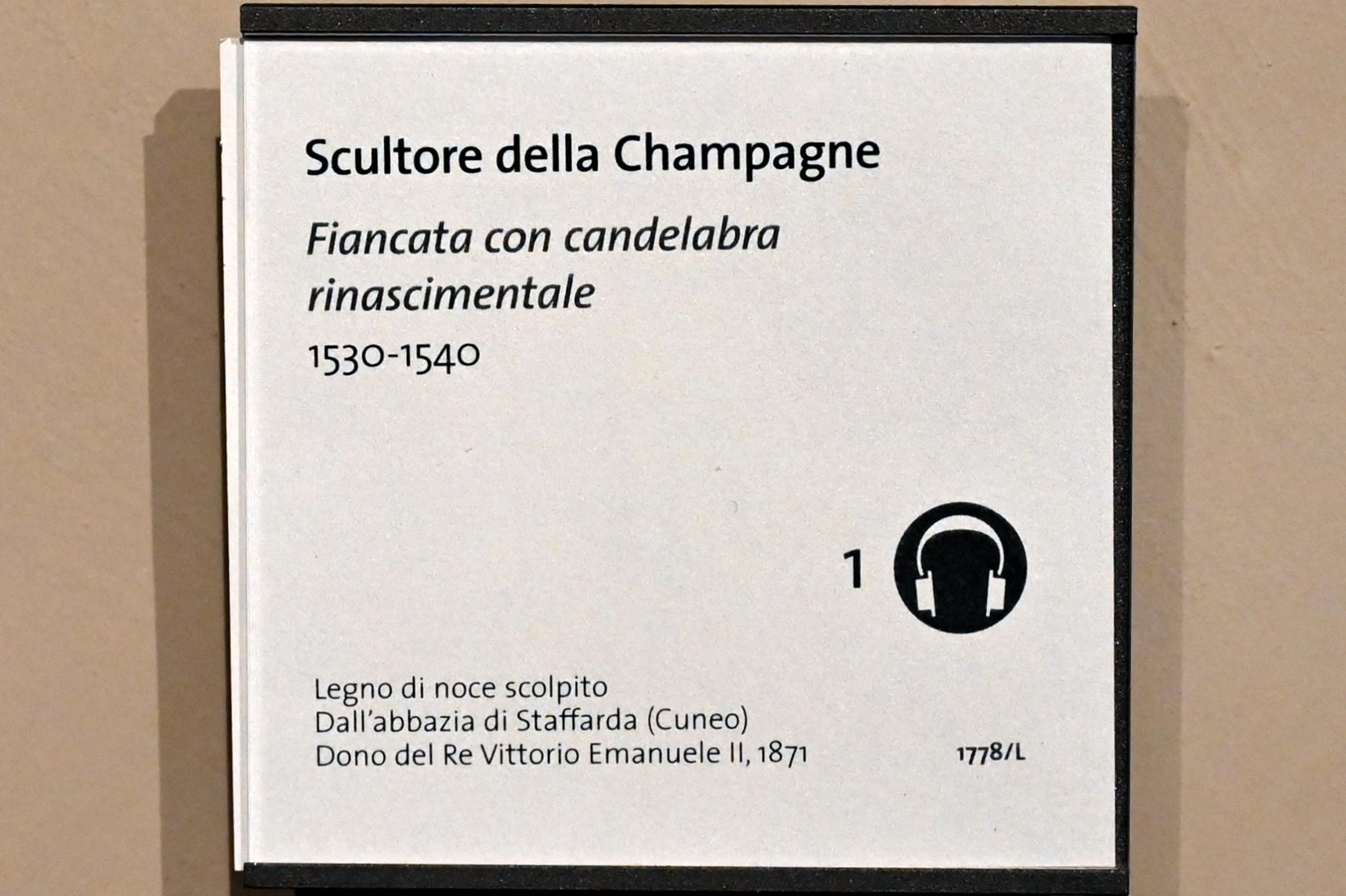 Gestühlwange mit Kandelaber, Revello, Kloster Staffarda, jetzt Turin, Museo civico d'arte antica, Saal 2, 1530&ndash;1540, Bild 2/2