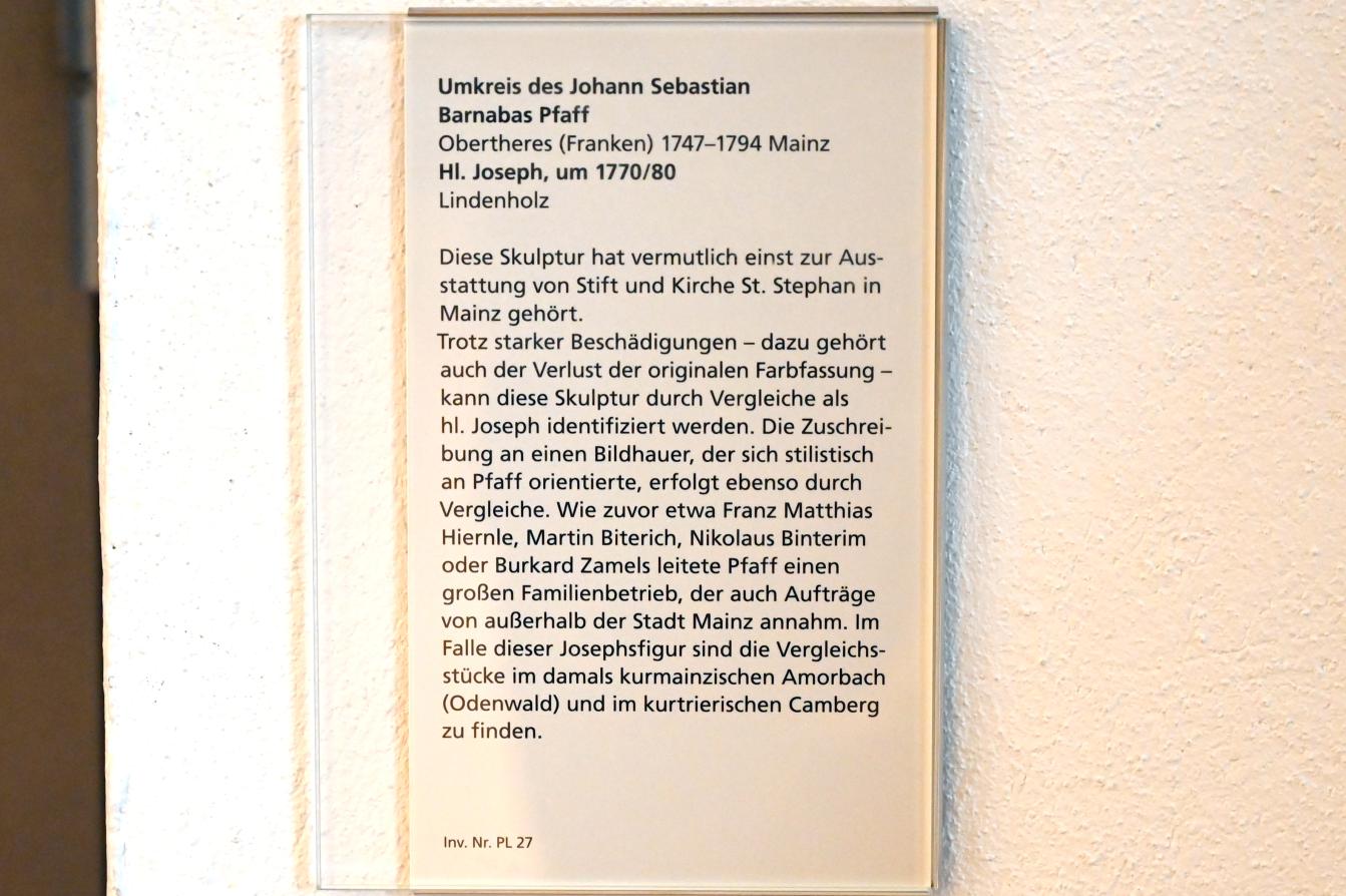 Johann Sebastian Barnabas Pfaff (1775–1787), Hl. Joseph, Mainz, Landesmuseum, Mainzer Barock, um 1770–1780, Bild 2/2