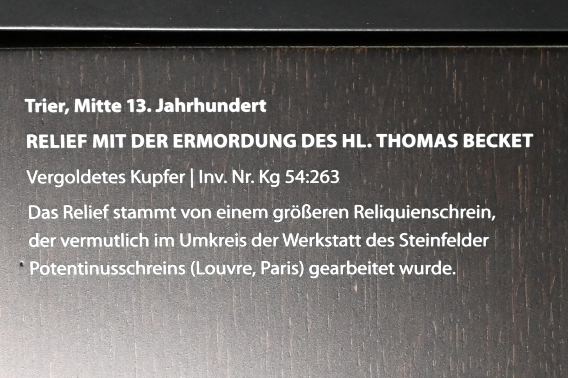 Relief mit der Ermordung des Hl. Thomas Becket, Darmstadt, Hessisches Landesmuseum, Kirchliche Schatzkammer, Mitte 13. Jhd., Bild 2/2