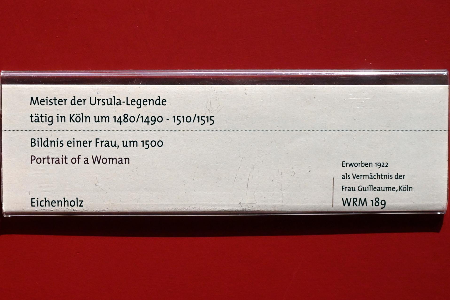 Meister der Kölner Ursula-Legende (1480&ndash;1500), Bildnis einer Frau, Köln, Wallraf-Richartz-Museum, Mittelalter - Saal 11, um 1500, Bild 2/2