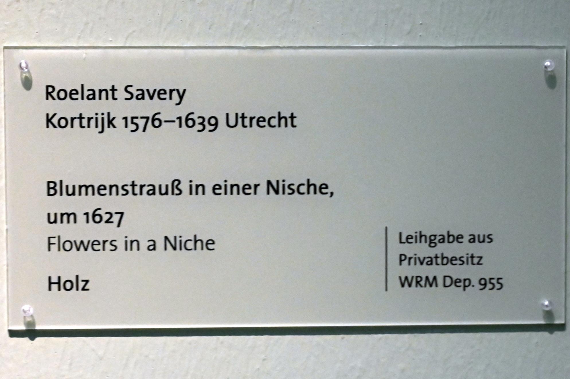 Roelant Savery (1602&ndash;1634), Blumenstrauß in einer Nische, Köln, Wallraf-Richartz-Museum, Barock - Saal 3, um 1627, Bild 2/2