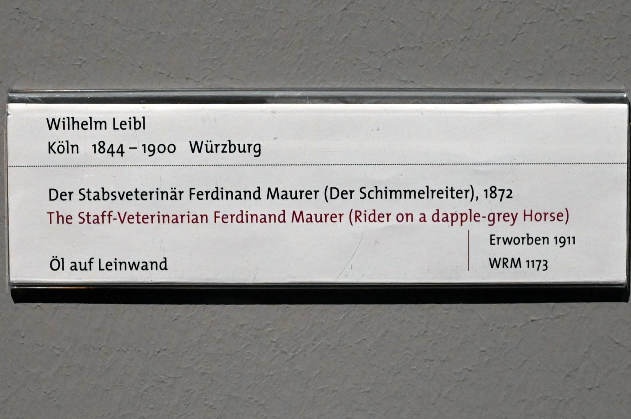 Wilhelm Leibl (1864&ndash;1898), Der Stabsveterinär Ferdinand Maurer (Der Schimmelreiter), Köln, Wallraf-Richartz-Museum, 19. Jahrhundert - Saal 5, 1872, Bild 2/2