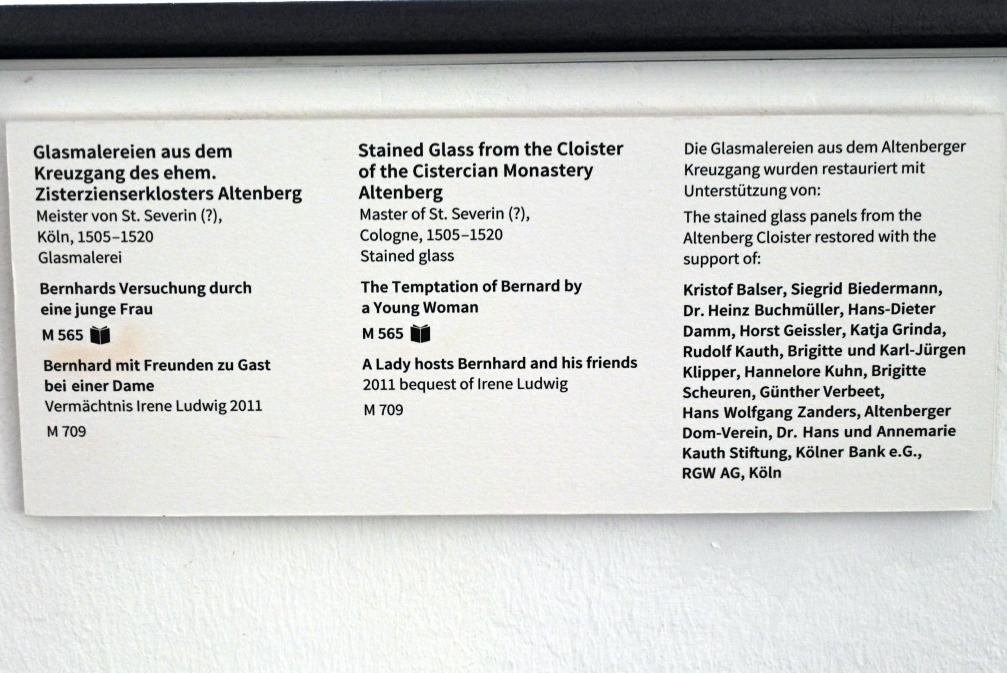 Meister von Sankt Severin (1488&ndash;1513), Bernhard mit Freunden zu Gast bei einer Dame, Altenberg (Bergisches Land), ehem. Zisterzienserkloster Altenberg, jetzt Köln, Museum Schnütgen, Saal 1, 1505&ndash;1520, Bild 2/2