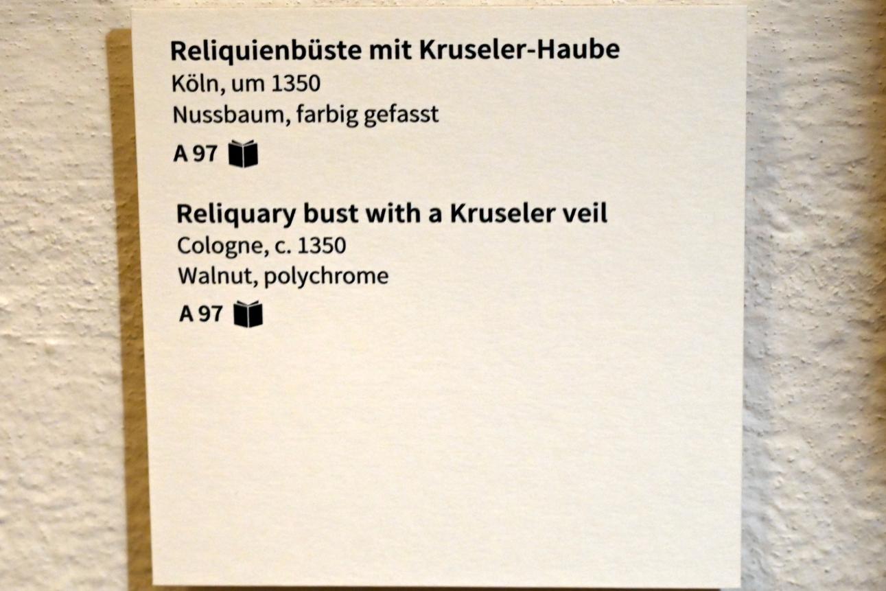 Reliquienbüste mit Kruseler-Haube, Köln, Museum Schnütgen, Saal 7, um 1350, Bild 3/3