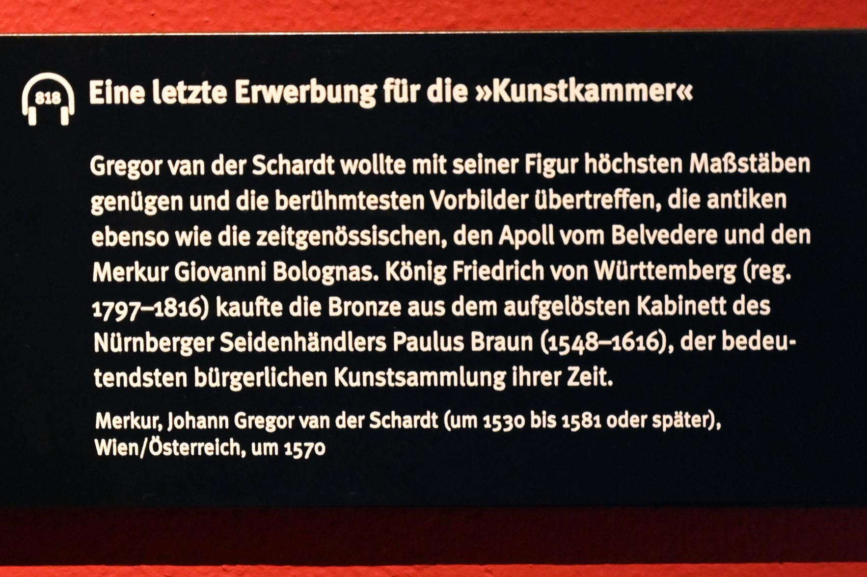 Johann Gregor van der Schardt (1570&ndash;1581), Merkur, Stuttgart, Landesmuseum Württemberg, Kunstkammer, um 1570, Bild 2/2