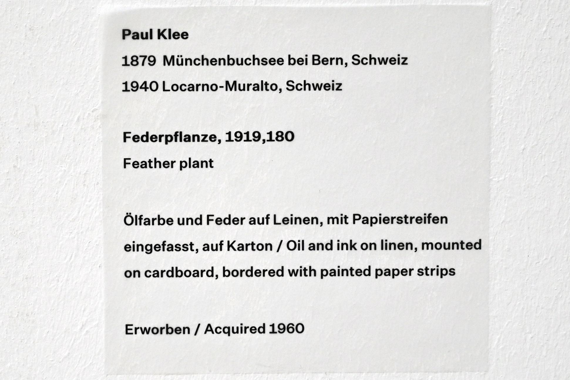 Paul Klee (1904&ndash;1940), Federpflanze, Düsseldorf, Kunstsammlung K20, Saal 1, 1919, Bild 2/2