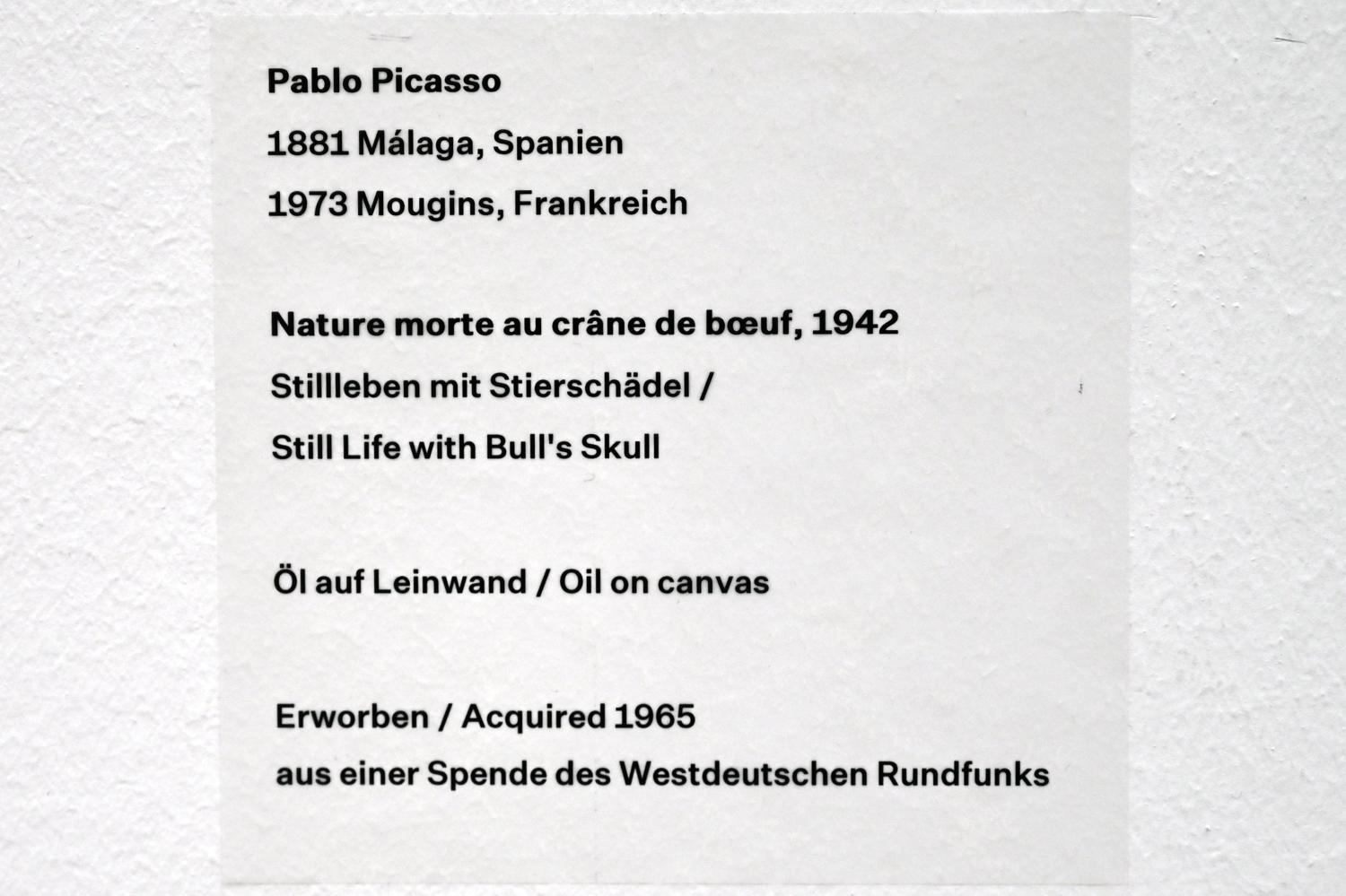 Pablo Picasso (1897&ndash;1972), Stillleben mit Stierschädel, Düsseldorf, Kunstsammlung K20, Saal 7, 1942, Bild 2/2