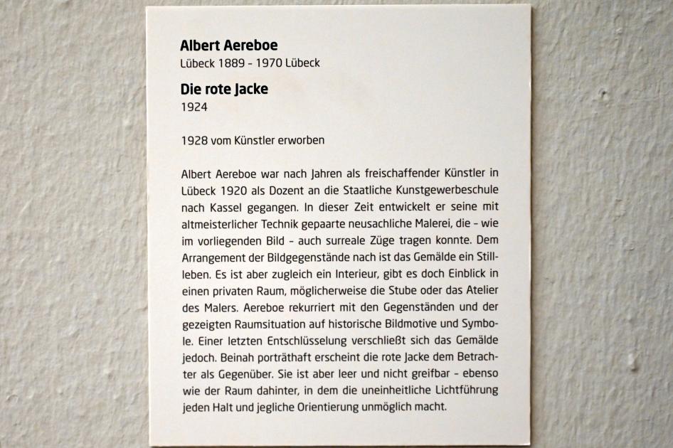 Albert Aereboe (1924–1928), Die rote Jacke, Lübeck, Museum Behnhaus Drägerhaus, Obergeschoß Haupthaus Saal 5, 1924, Bild 2/2