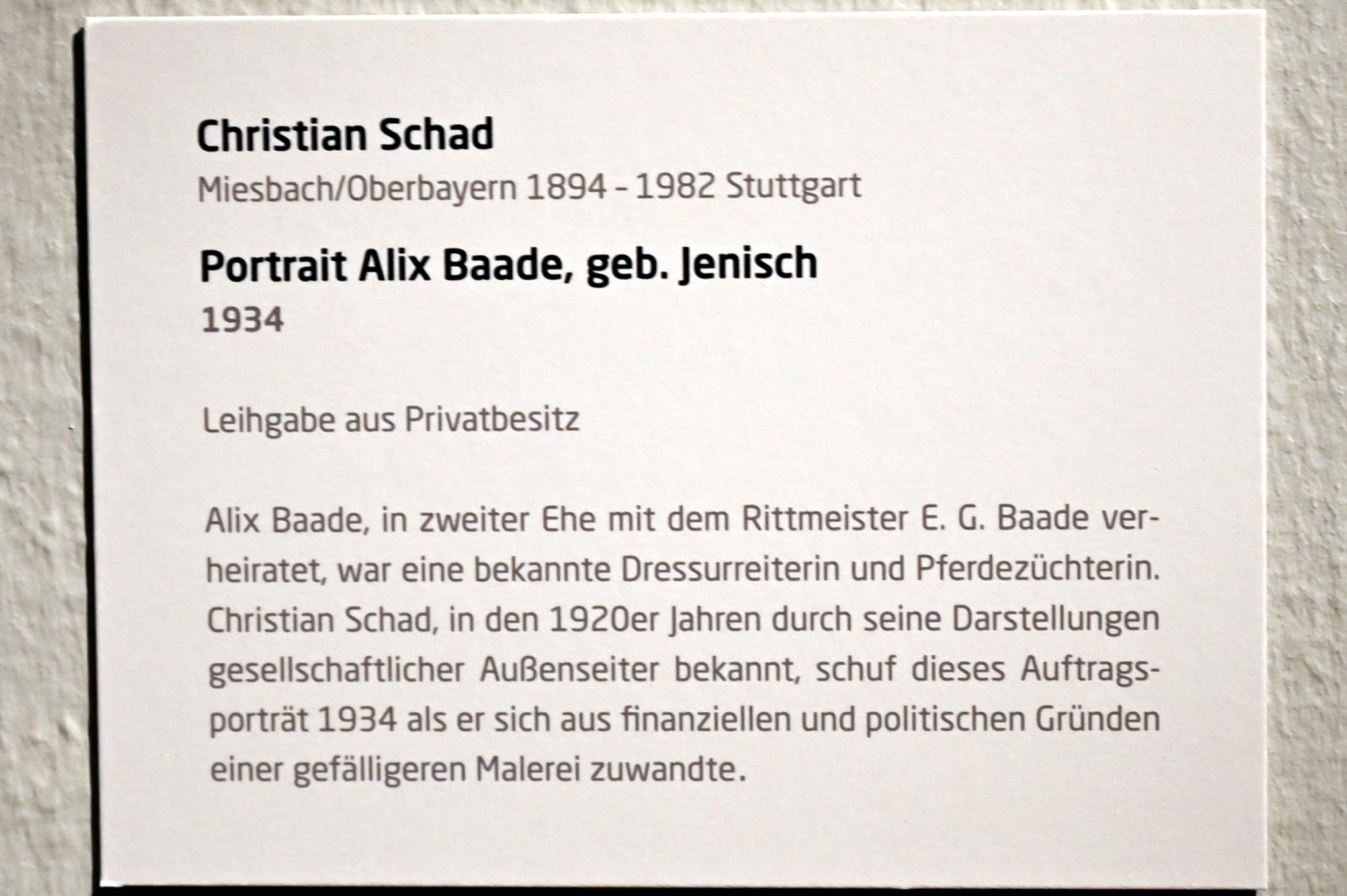 Christian Schad (1919&ndash;1934), Portrait Alix Baade, geb. Jenisch, Lübeck, Museum Behnhaus Drägerhaus, Obergeschoß Flügel Saal 1, 1934, Bild 2/2