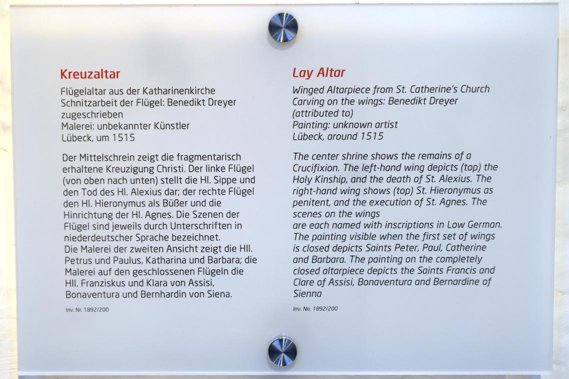 Benedikt Dreyer (1515–1522), Kreuzaltar, Lübeck, Katharinenkirche, jetzt Lübeck, St. Annen-Museum, Saal 8, um 1515, Bild 4/4