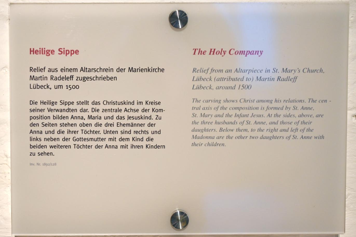 Martin Radeleff (1500), Heilige Sippe, Lübeck, Marienkirche, jetzt Lübeck, St. Annen-Museum, Saal 9, um 1500, Bild 2/2