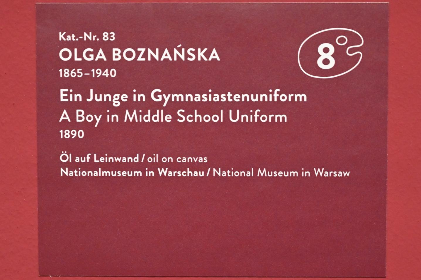 Olga Boznańska (1889&ndash;1921), Ein Junge in Gymnasiastenuniform, München, Kunsthalle, Ausstellung "Polnischer Symbolismus um 1900" vom 25.03.-07.08.2022, Saal 8 - Porträts, 1890, Bild 2/2