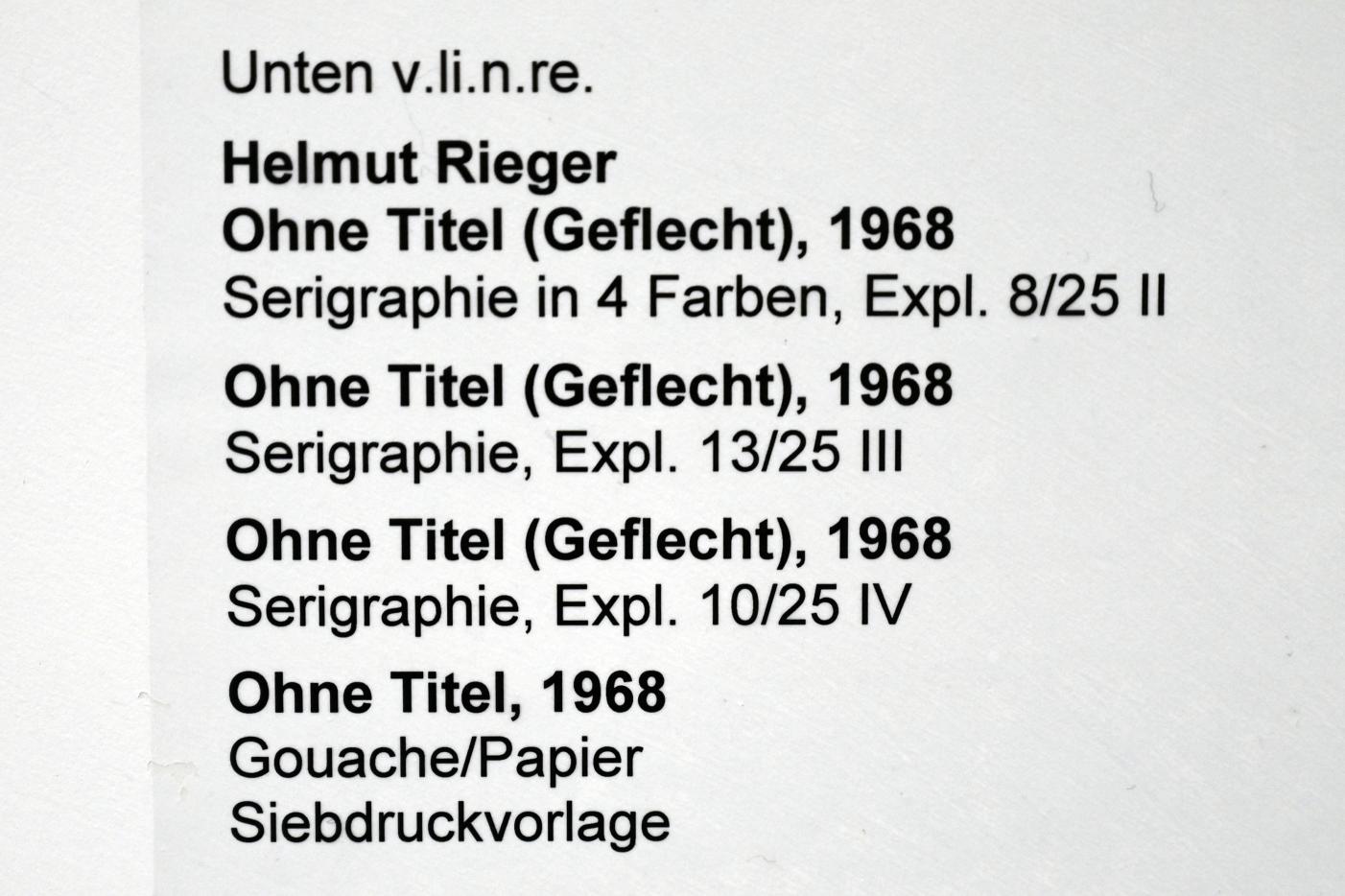 Helmut Rieger (1967&ndash;1968), Ohne Titel (Geflecht), Expl. 10/25 IV, Neumarkt in der Oberpfalz, Museum Lothar Fischer, Obergeschoß Raum 7, 1968, Bild 2/2