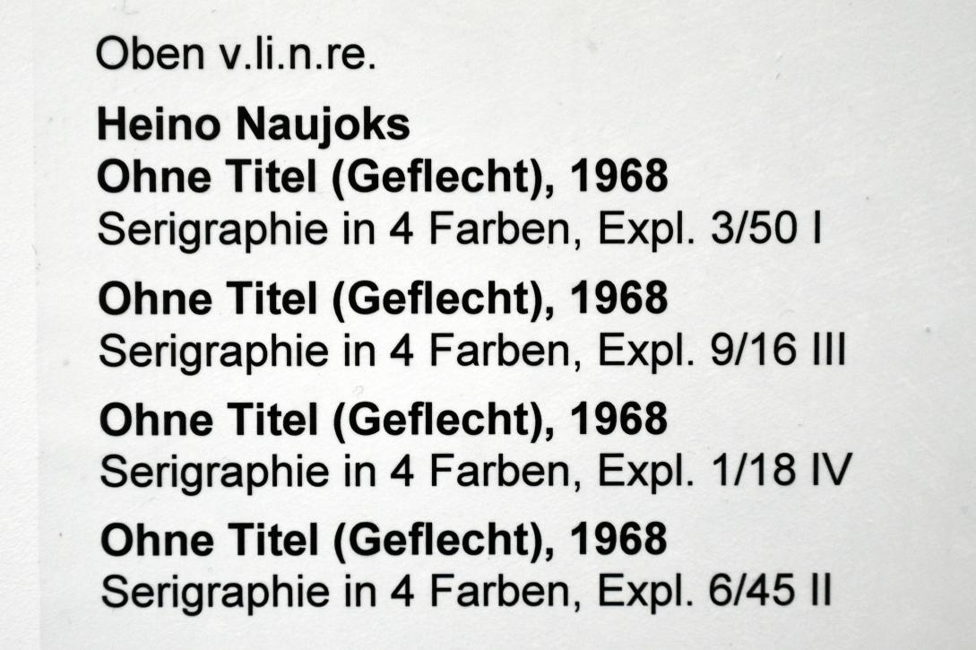 Heino Naujoks (1967&ndash;1968), Ohne Titel (Geflecht), Expl. 1/18 IV, Neumarkt in der Oberpfalz, Museum Lothar Fischer, Obergeschoß Raum 7, 1968, Bild 2/2