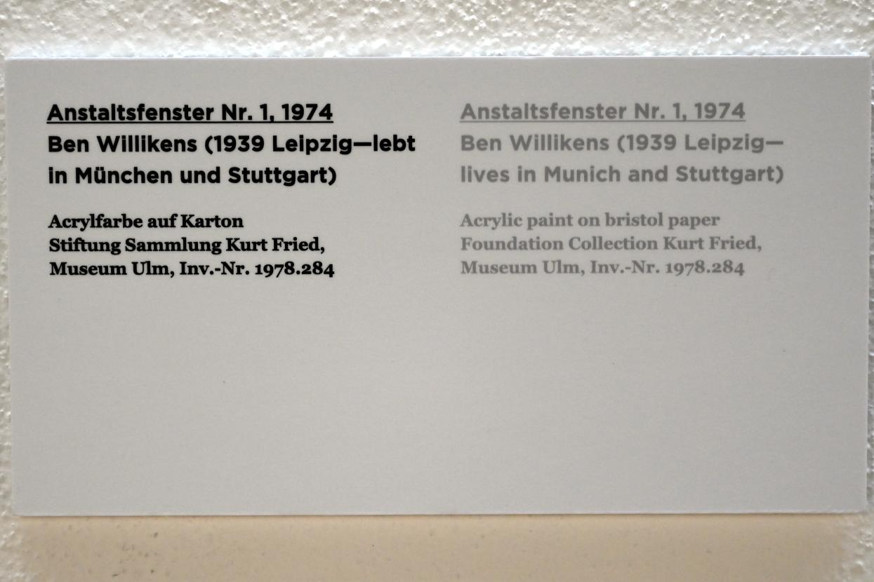 Ben Willikens (1974&ndash;2012), Anstaltsfenster Nr. 1, Ulm, Museum Ulm, Saal 11a, 1974, Bild 2/2