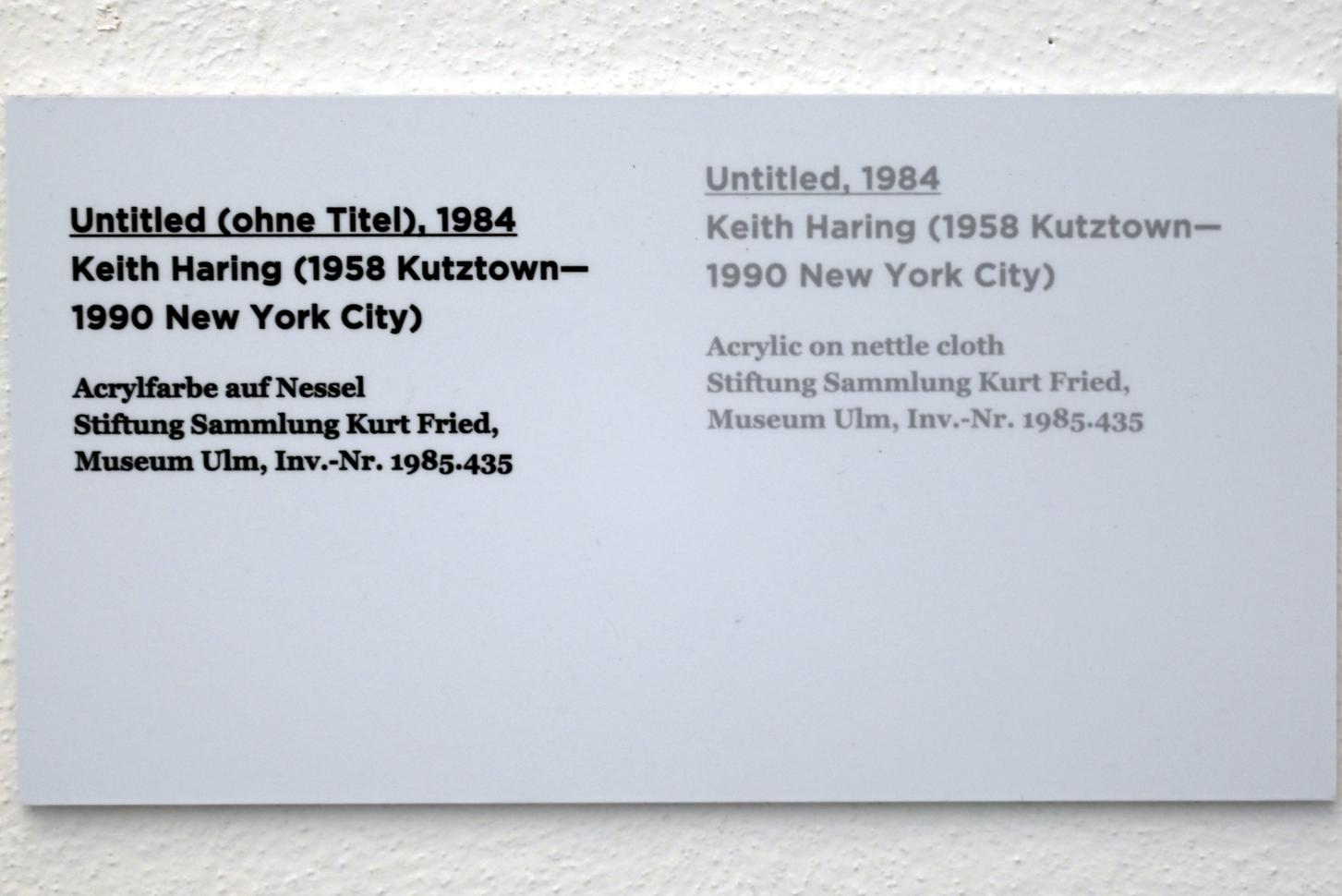 Keith Haring (1981&ndash;1989), Untitled (ohne Titel), Ulm, Museum Ulm, Saal 7b, 1984, Bild 2/2