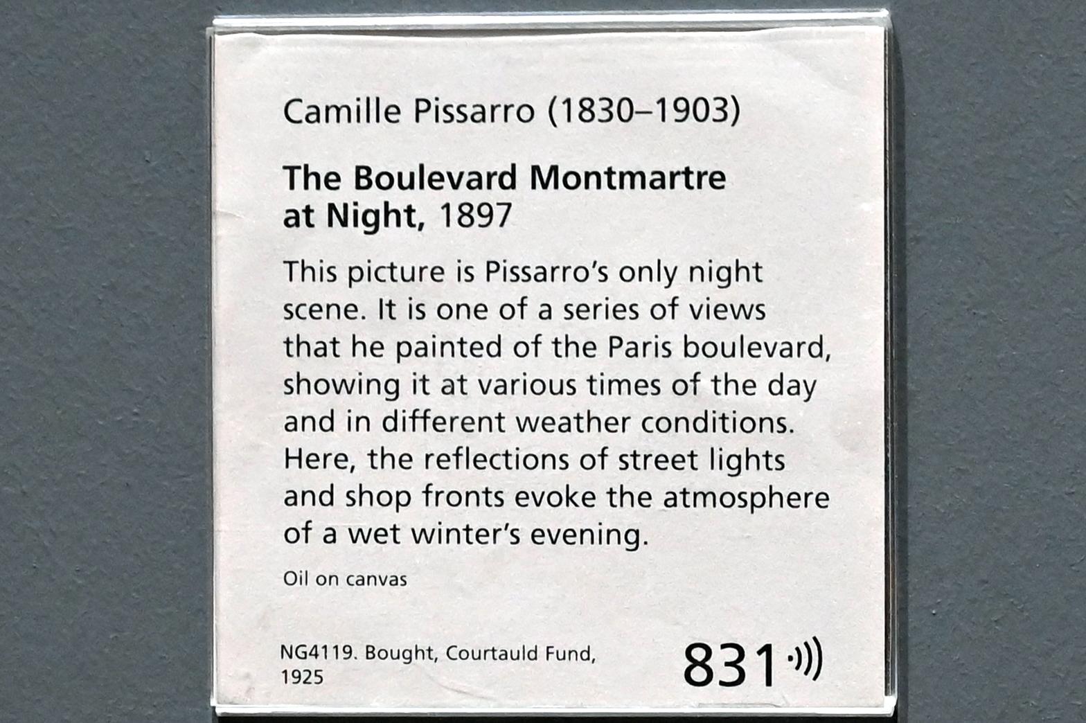 Camille Pissarro (1863&ndash;1903), Der Boulevard Montmartre bei Nacht, London, National Gallery, Saal 40, 1897, Bild 2/2