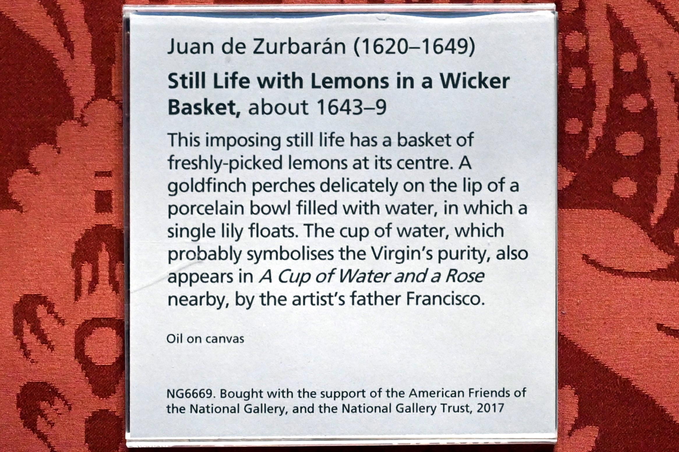 Juan de Zurbarán (1646), Stillleben mit Zitronen in einem Weidenkorb, London, National Gallery, Saal 30, um 1643&ndash;1649, Bild 2/2
