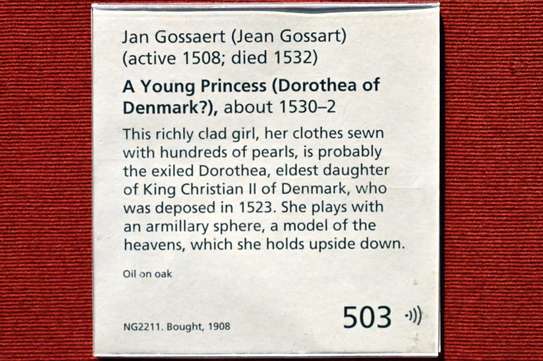 Jan Gossaert (Mabuse) (1505&ndash;1531), Junge Prinzessin (Dorothea von Dänemark?), London, National Gallery, Saal 14, um 1530&ndash;1532, Bild 2/2