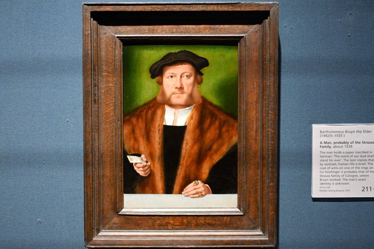 Bartholomäus Bruyn der Ältere (1513–1546), Porträt eines Mannes (der Familie Strauss?), London, National Gallery, Saal 16, um 1534