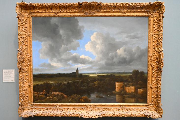 Jacob van Ruisdael (1646–1677), Landschaft mit Burgruine und Kirche, London, National Gallery, Saal 19, um 1665–1670