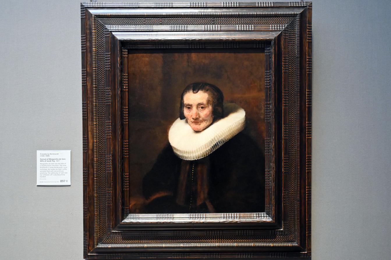 Rembrandt (Rembrandt Harmenszoon van Rijn) (1627–1669), Porträt der Margaretha de Geer, Ehefrau des Jacob Trip, London, National Gallery, Saal 22, 1661