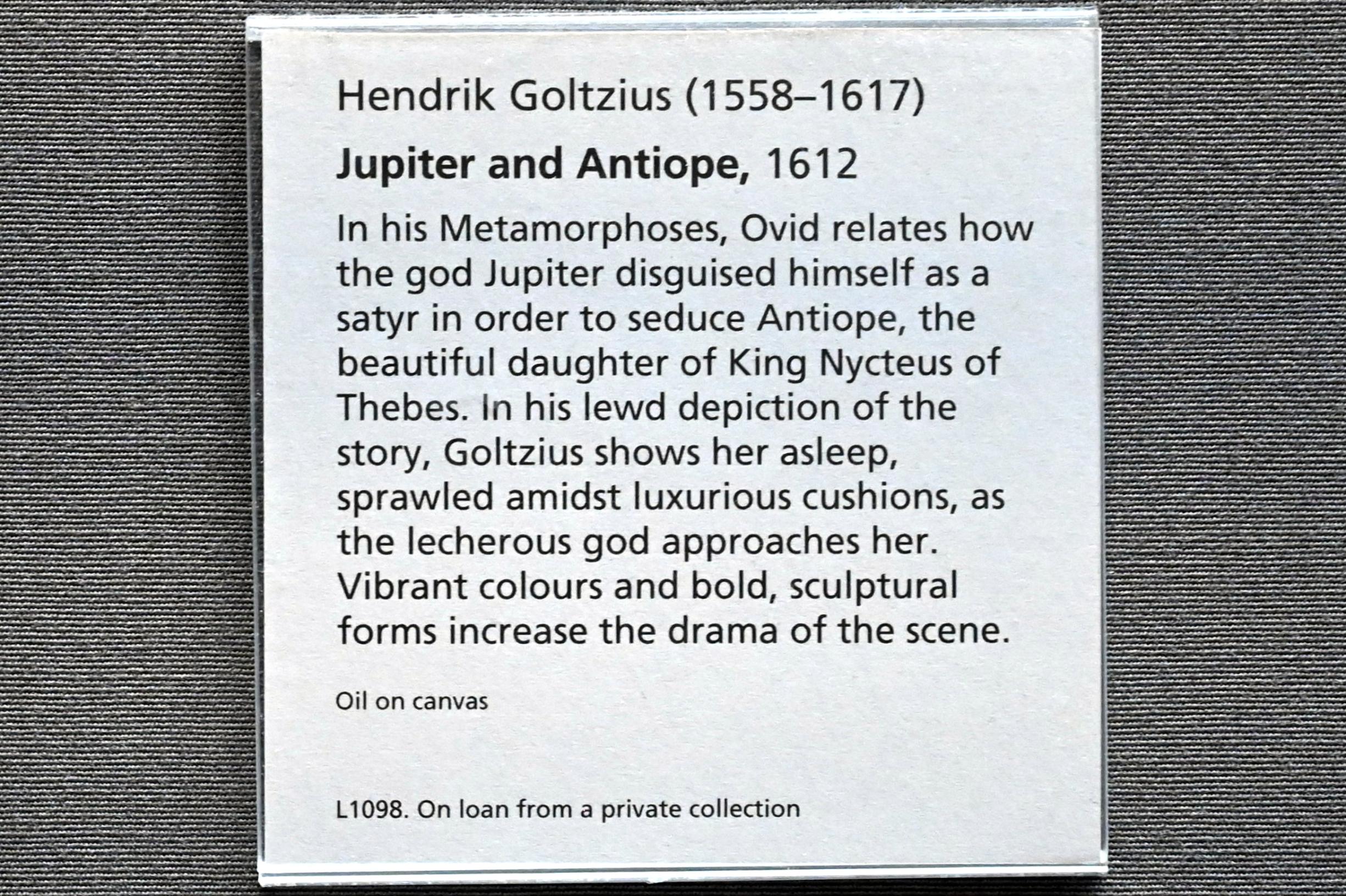 Hendrick Goltzius (1578&ndash;1616), Jupiter und Antiope, London, National Gallery, Saal 24, 1612, Bild 2/2