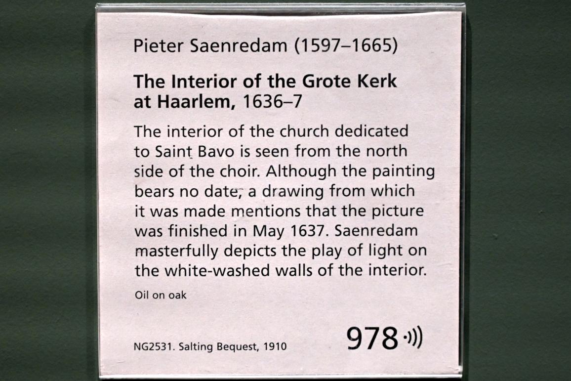 Pieter Jansz. Saenredam (1630&ndash;1668), Interieur der St.-Bavo-Kirche in Haarlem, London, National Gallery, Saal 27, 1636&ndash;1637, Bild 2/2