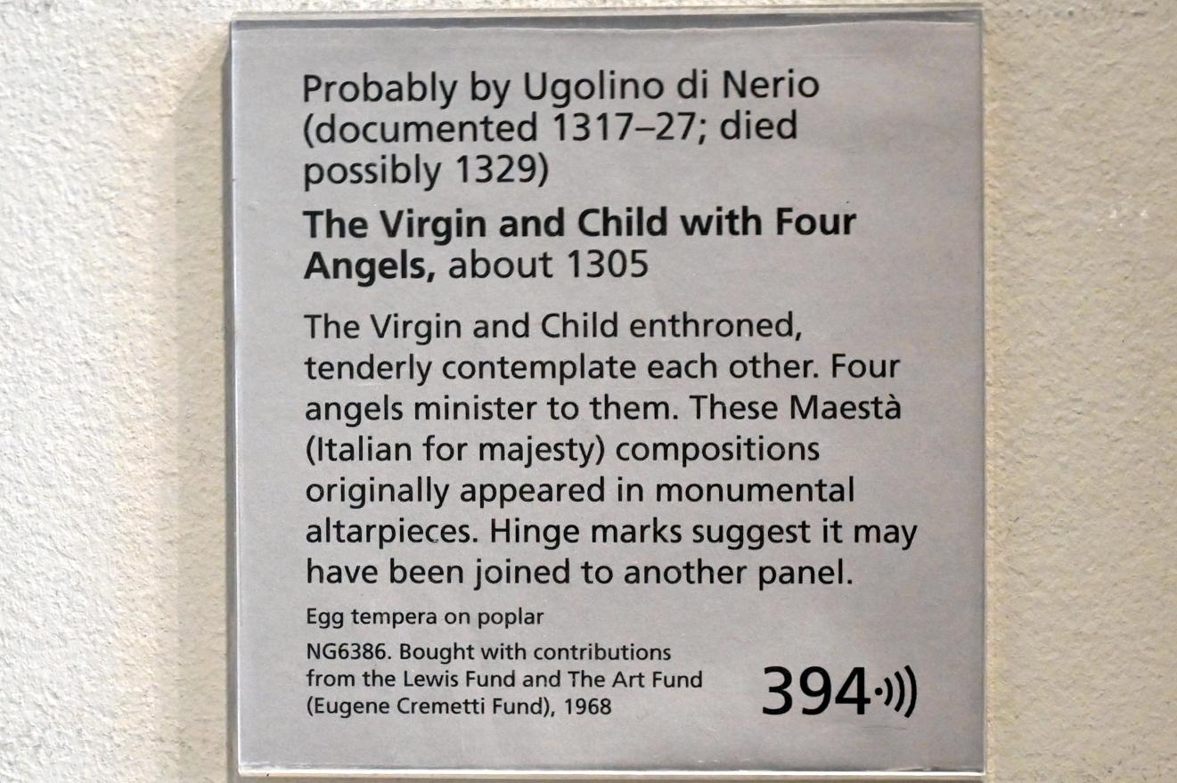 Ugolino di Nerio (1305–1332), Maria mit Kind und vier Engeln, London, National Gallery, Saal 52, um 1305, Bild 2/2