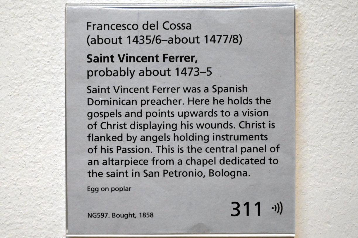 Francesco del Cossa (1471&ndash;1474), Heiliger Vinzenz Ferrer, London, National Gallery, Saal 57, um 1473&ndash;1475, Bild 2/2