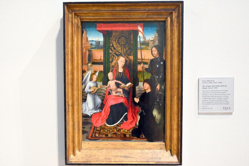 Hans Memling (1467–1491), Maria mit Kind und Engel mit Laute, London, National Gallery, Saal 63, um 1480