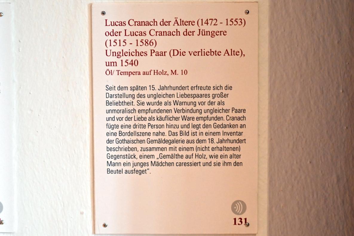 Lucas Cranach der Ältere (1502&ndash;1550), Ungleiches Paar (Die verliebte Alte), Coburg, Kunstsammlungen der Veste Coburg, Altdeutsche Malerei, um 1540, Bild 2/2