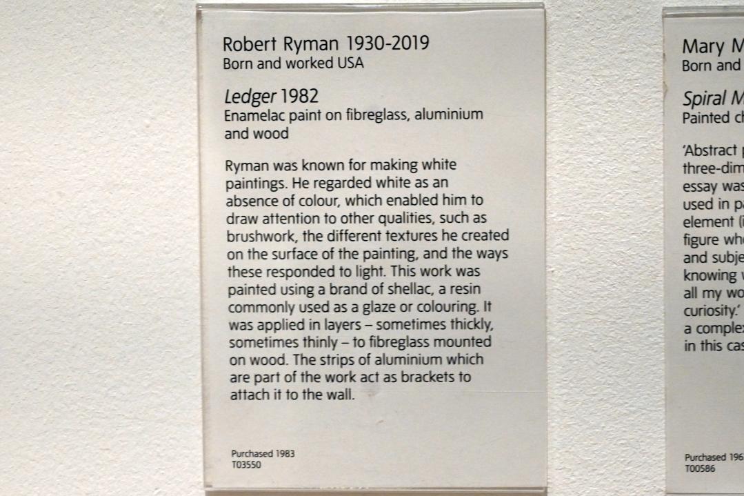 Robert Ryman (1961&ndash;1992), Hauptbuch, London, Tate Gallery of Modern Art (Tate Modern), In the Studio 7, 1982, Bild 3/3