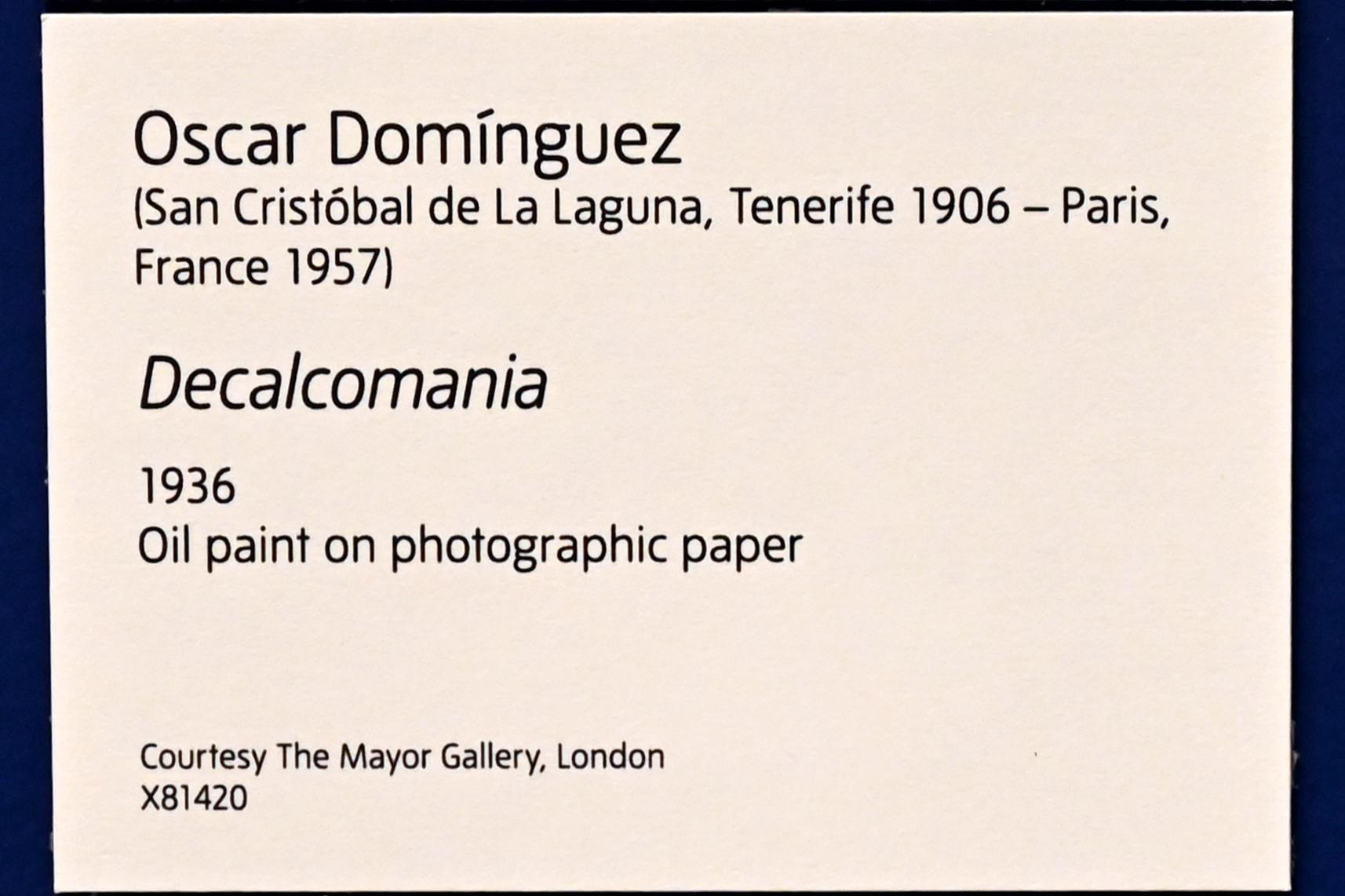 Óscar Domínguez (1932&ndash;1943), Decalcomania, London, Tate Modern, Ausstellung "Surrealism Beyond Borders" vom 24.02.-29.08.2022, Saal 11, 1936, Bild 2/2