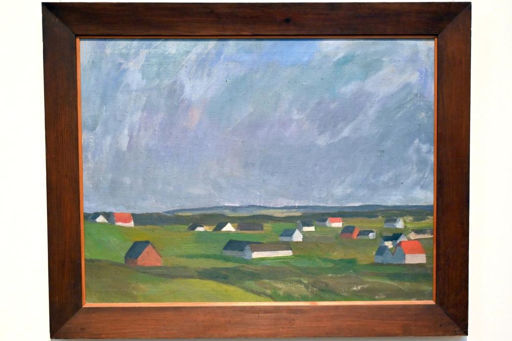 Käte Lassen (1930), Landschaft mit Häusern bei Stenbjerg, Schleswig, Landesmuseum für Kunst und Kulturgeschichte, Galerie der Klassischen Moderne, um 1930