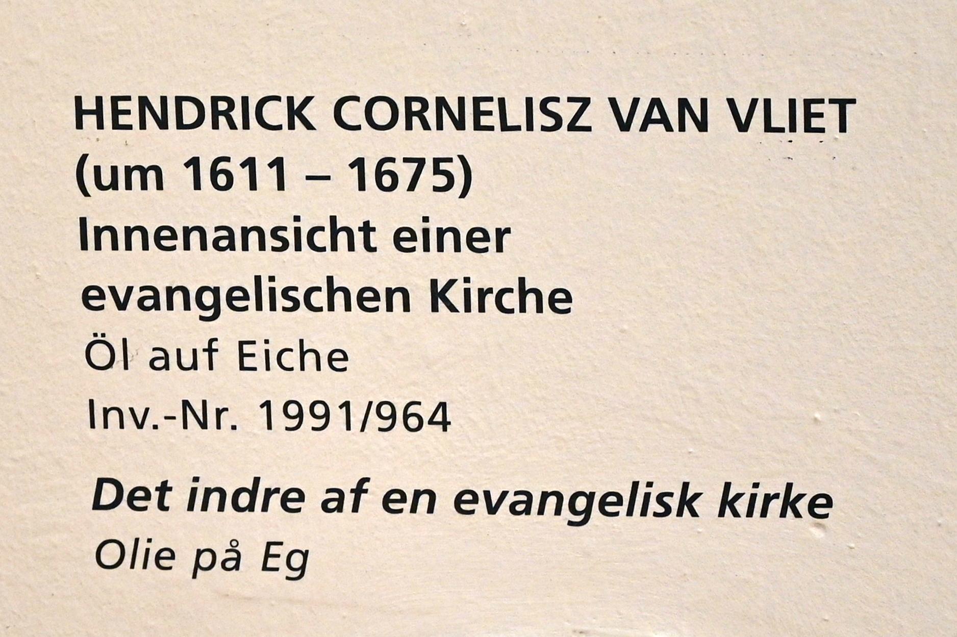 Hendrick Cornelisz. van Vliet (1655&ndash;1665), Innenansicht einer evangelischen Kirche, Schleswig, Landesmuseum für Kunst und Kulturgeschichte, Saal 23, Undatiert, Bild 2/2
