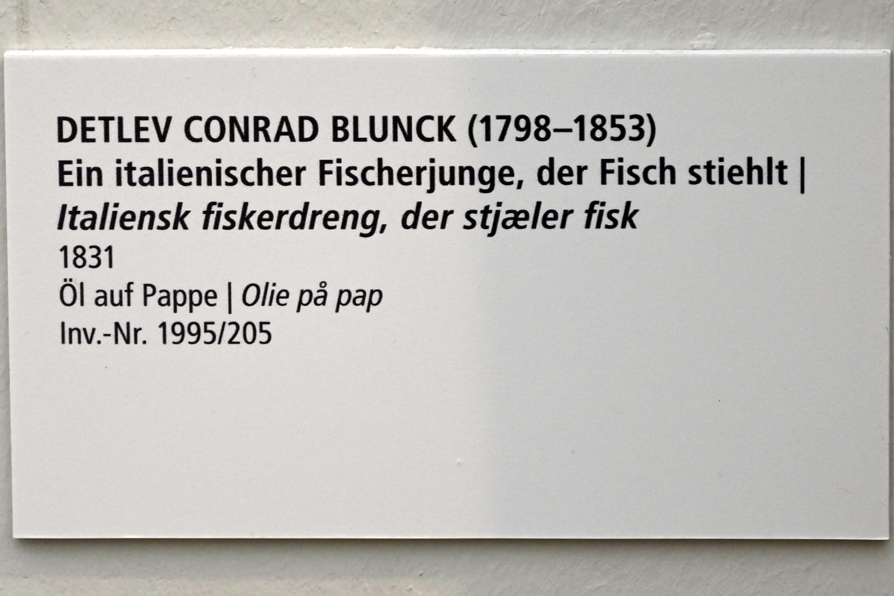 Detlev Conrad Blunck (1831–1838), Ein italienischer Fischerjunge, der Fisch stiehlt, Schleswig, Landesmuseum für Kunst und Kulturgeschichte, Saal 44, 1831, Bild 2/2