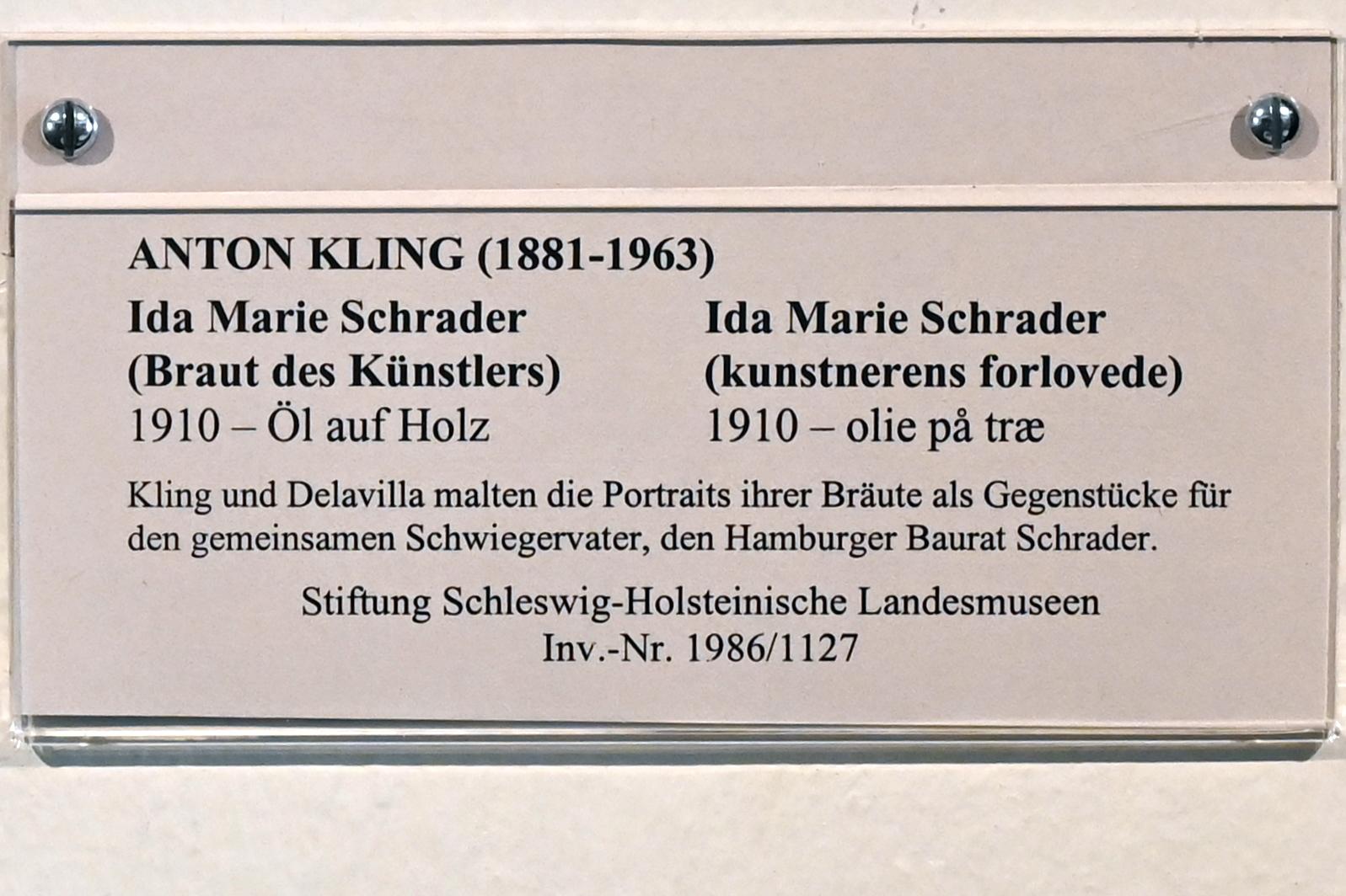 Anton Kling (1910–1916), Ida Maria Schrader (Braut des Künstlers), Schleswig, Landesmuseum für Kunst und Kulturgeschichte, Jugendstil, 1910, Bild 2/2
