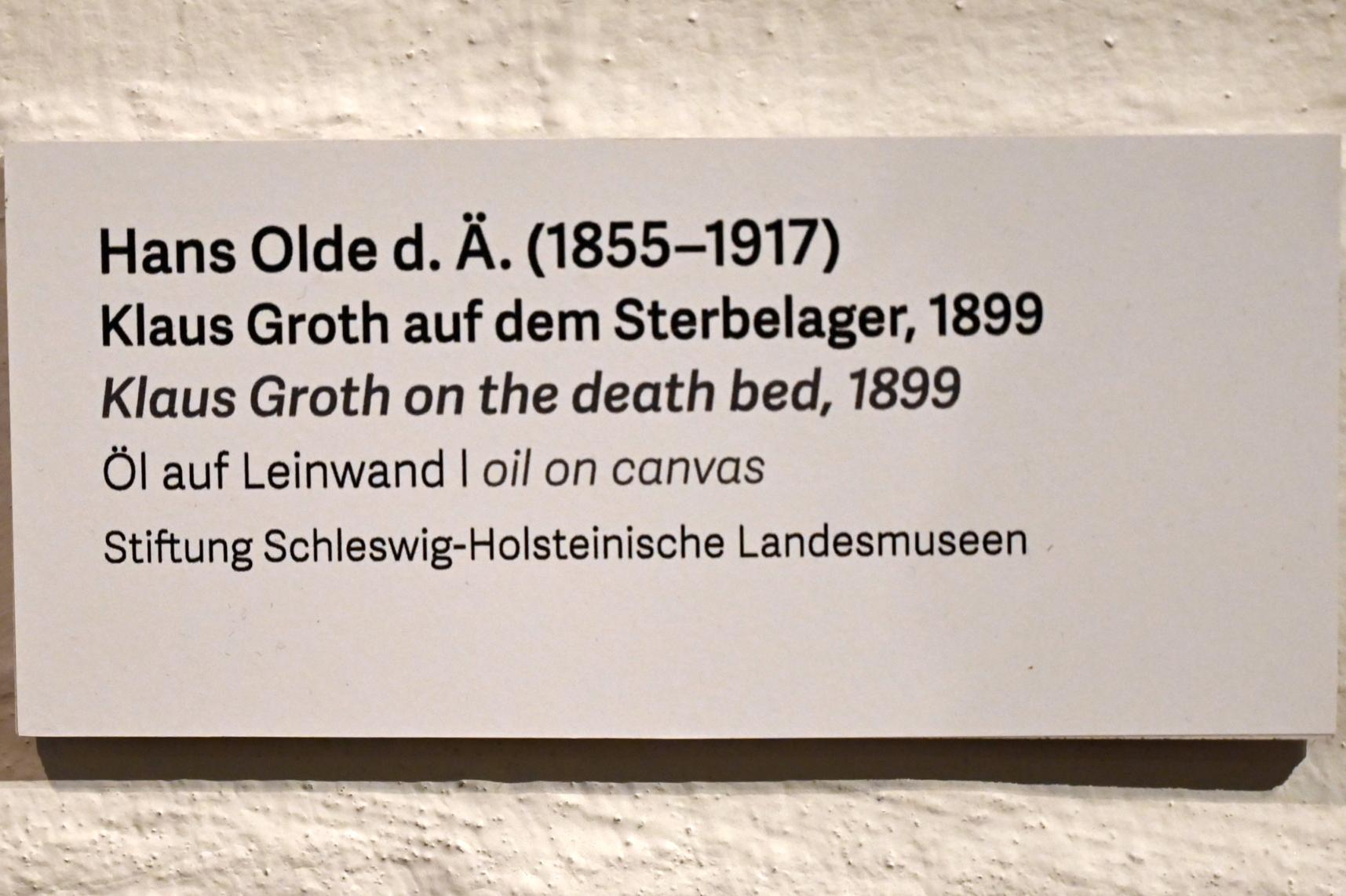 Hans Olde (1882&ndash;1916), Klaus Groth auf dem Sterbelager, Schleswig, Landesmuseum für Kunst und Kulturgeschichte, Kunst im 20. Jh., 1899, Bild 2/2