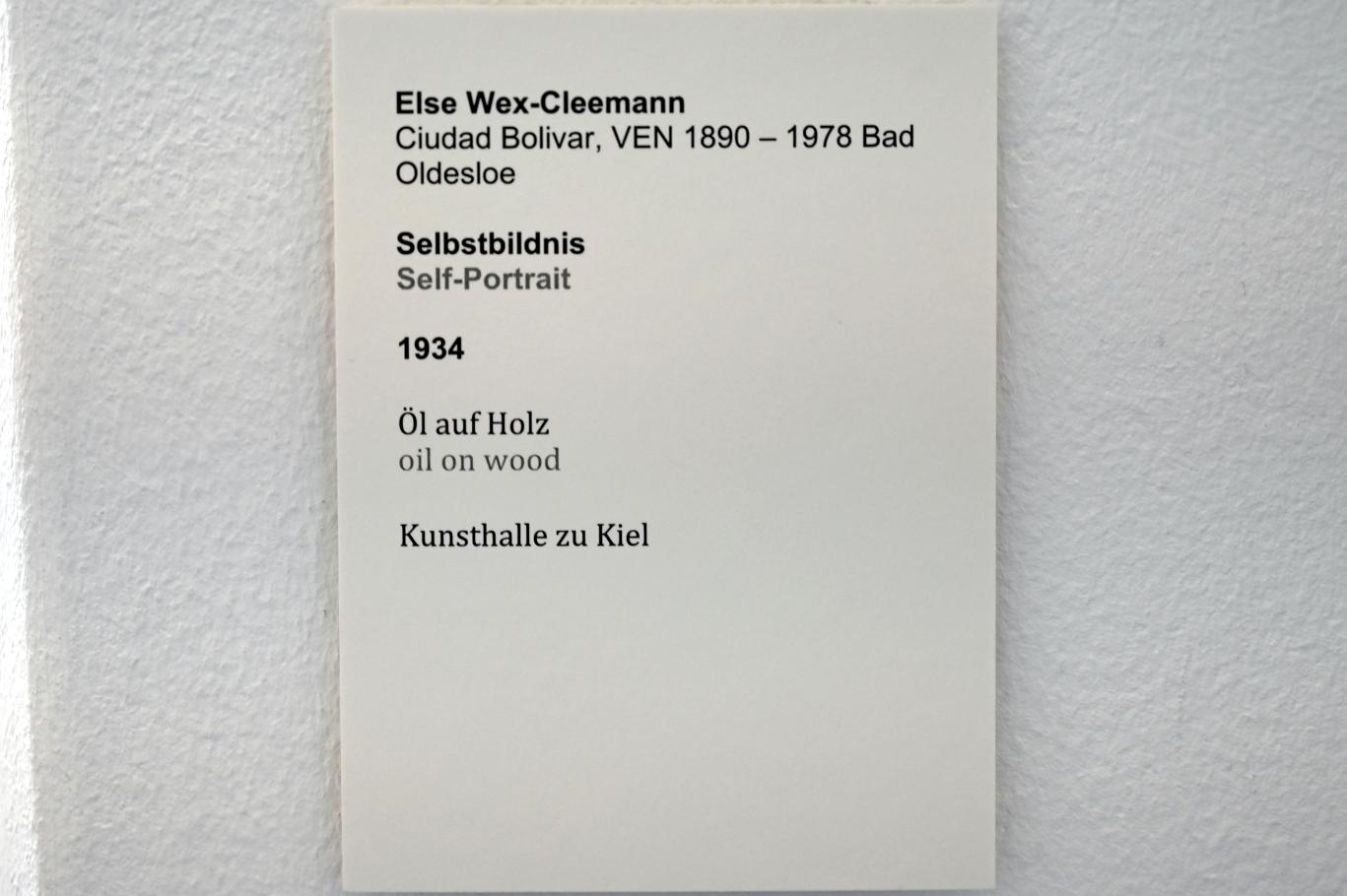 Else Wex-Cleemann (1934–1937), Selbstbildnis, Kiel, Kunsthalle, Künstlerinnen um 1900, 1934, Bild 2/2
