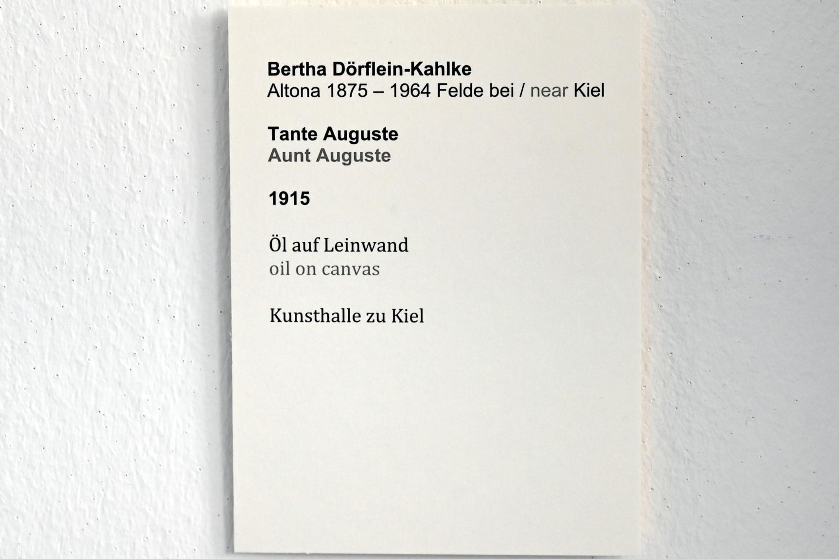 Bertha Dörflein-Kahlke (1915), Tante Auguste, Kiel, Kunsthalle, Künstlerinnen um 1900, 1915, Bild 2/2