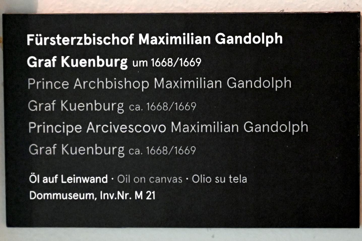 Fürsterzbischof Maximilian Gandolph Graf Kuenburg, Salzburg, Dommuseum Salzburg, um 1668&ndash;1669, Bild 2/2