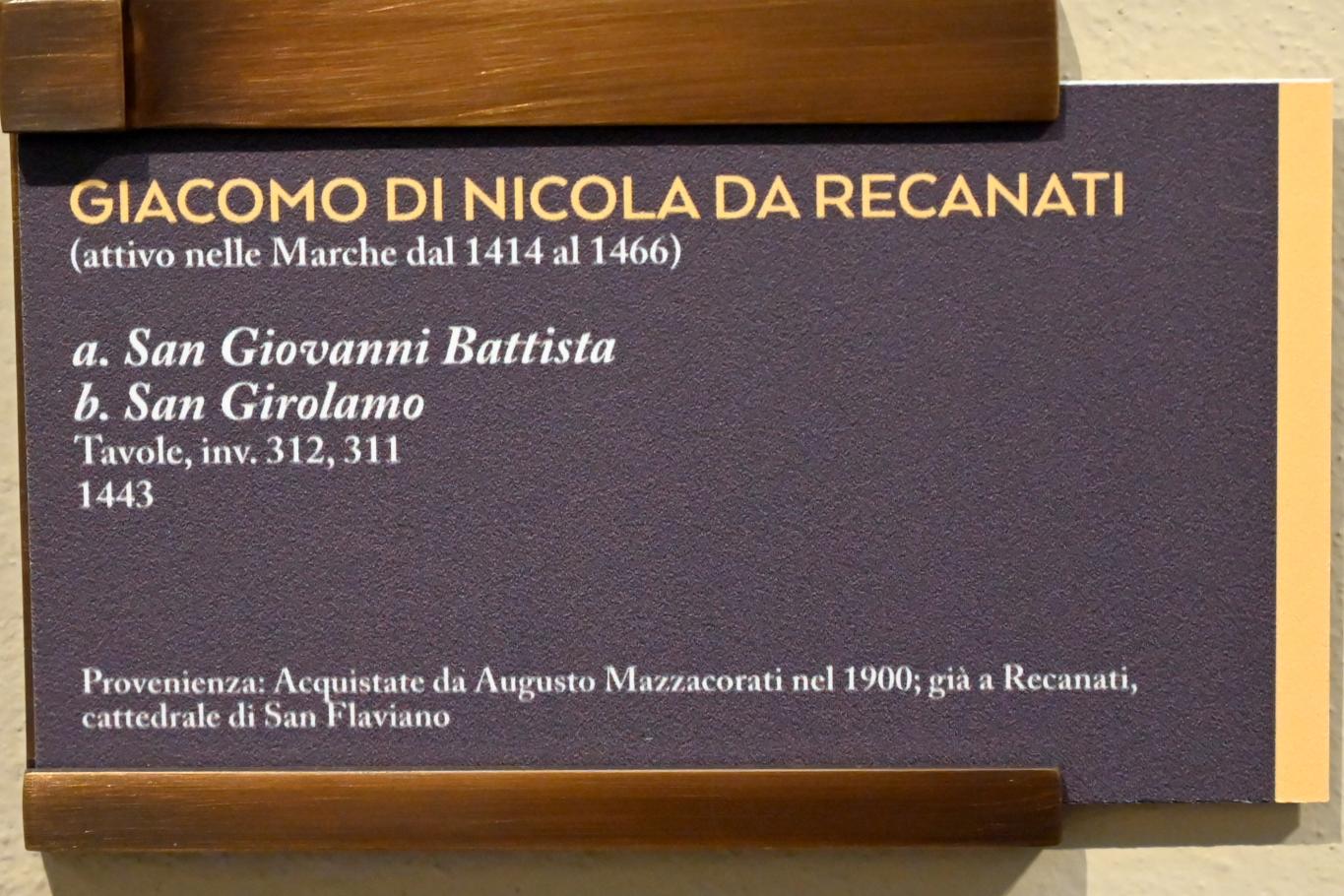 Giacomo di Nicola da Recanati (1443), Johannes der Täufer, Recanati, Dom San Flaviano, jetzt Bologna, Pinacoteca Nazionale, Saal 5, 1443, Bild 2/2