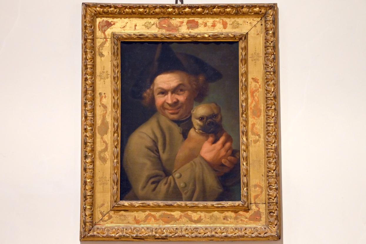 Stefano Gherardini (1745), Mann mit Hund im Arm, Bologna, Pinacoteca Nazionale, Saal 28, 1740–1750