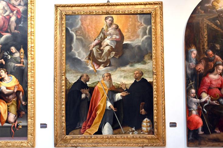 Bartolomeo Cesi (1594), Maria mit Kind in der Glorie und den heiligen Dominikus (oder Hyazinth von Polen?), Augustinus (?) und Philipp Benizi, Bologna, ehem. Kloster Sant’ Omobono, jetzt Bologna, Pinacoteca Nazionale, Saal 22, 1594&ndash;1595
