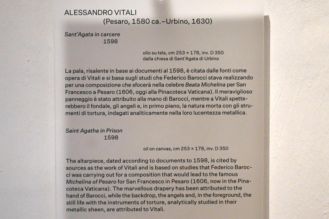 Alessandro Vitali (1598–1602), Hl. Agatha im Kerker, Urbino, chiesa di Sant'Agata, jetzt Urbino, Galleria Nazionale delle Marche, Obergeschoß Saal 2, 1598, Bild 2/2